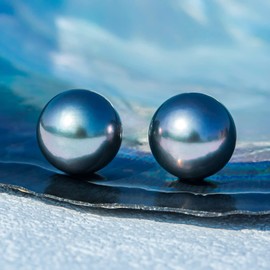 Mihiarii Tahitian Black Pearl Stud Earrings 18K Solid White Gold 9MM Pearl Earring Birthday Anniversary Mothers Day Valentines Day Christmas Gifts for Mom Her Women