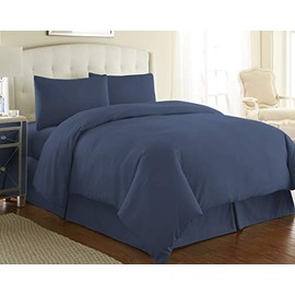 Vilano Springs Collection - Premium Quality, Soft, Wrinkle, Fade, & Stain Resistant, Easy Care, Oversized Duvet Cover Set, King / California King, Dark Blue