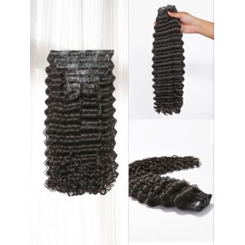 LUVME Hair Extensions Natural Black 24 Inch 135g 7pcs Real Human Hair Loose Deep Wavy Remy Clip in Human Hair Extensions Thick Hair