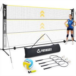 Patiassy 5.1ft-7.4ft Adjustable Height Volleyball Badminton Net Set with Poles