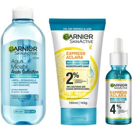 Kit Garnier Express Aclara Anti Acné | Ácido Salicílico + Vitamina C + AHA | Limpieza y Reducción de Manchas | Piel con Tendencia al Acné