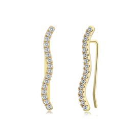 VYYU Gold Ear Cuffs Wave Earrings for Women Teens - Cubic Zirconia Climber Earrings, Hypoallergenic Sleeper Earrings | Womens Jewellery Earrings Christmas Birthday Gifts