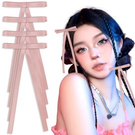 Hotalisona Pink Hair Bows for Women Girls, Pink Tassel Ribbon Bow Hair Clips Barrettes Solid Satin Cute Hair Accessories