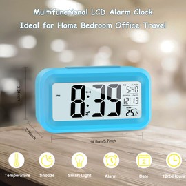 JOPHEK LCD Digital Alarm Clock, Travel Alarm Clock with Temperature Snooze Function, Light Control, Intelligent Alarm Clock for Bedroom, Home, Office