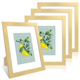 ccdcc 8x10 Picture Frame Set of 4, 8 x 10 Wood Photo Frames with Mat for 5x7, Wooden Frame with Real Glass Cover for Wall and Tabletop Display,Gold