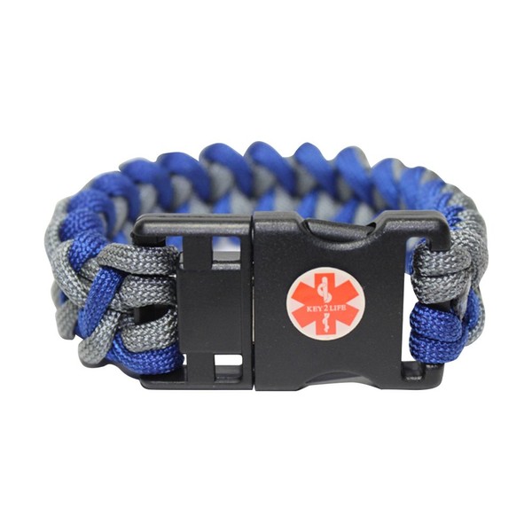 Paracord EMR MediChip Adult Bracelet by Key2Life Color Blue and Gray