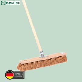 BawiTec Industrial Broom Sweeping Broom 80 cm Wide with Sturdy Handle Wooden Handle 140 cm Long Coconut Bristles Coconut Broom Room Broom Metal Handle Holder for Indoor Outdoor Use (80 cm x 140 cm)