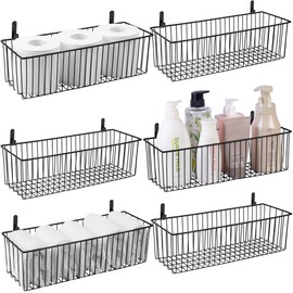 Wetheny Black Wire Hanging Storage Basket (6 Pack- Metal Toilet Paper Storage Basket - Wire Baskets for Organizing Garage,Kitchen,Bathroom,Drawer