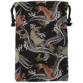 千糸繍院 Brocade drawstring bag, lined with Nishijin brocade, Kuroeigoi, size M., Black,red,green, Medium