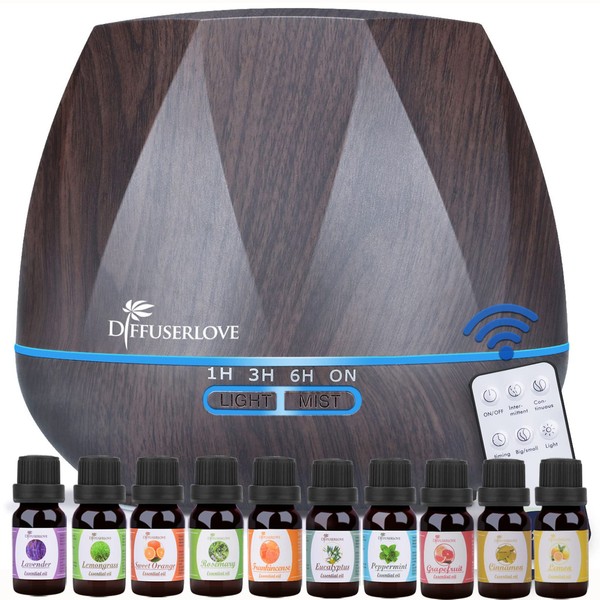 Diffuserlove Essential Oil Diffuser 550ml Diffuser Cool Mist Humidifiers Set Aromatherapy Diffusers Auto Shut-Off for Home Yoga Office Kitchen