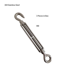 M8 turnbuckle stainless steel OC format, one eyelet, one hook, rope tensioner, clamping adjustment, robust support for fence wires, pack of 3