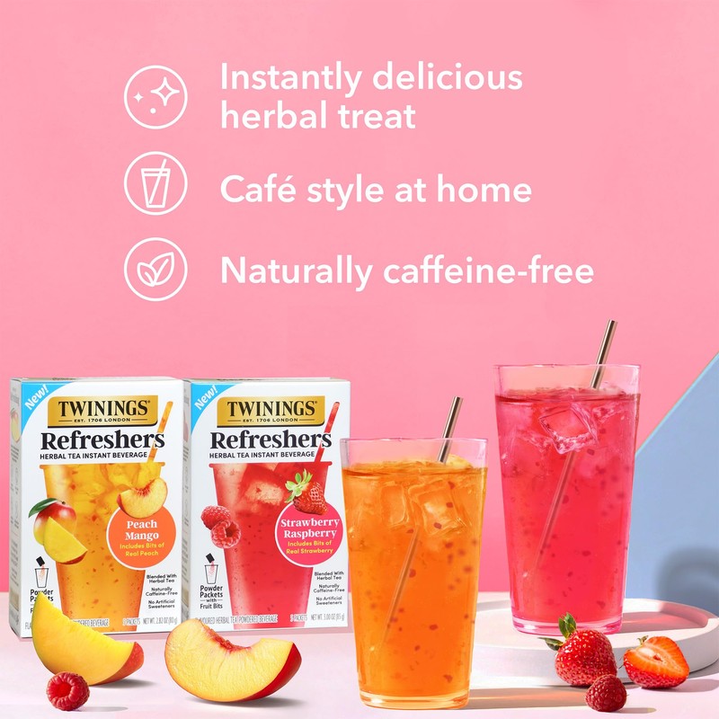 NEW Twinings Strawberry Raspberry Refreshers, Herbal Tea Instant Beverage, Real