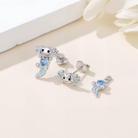 YueYuan Axolotl Jacket Earrings 925 Sterling Silver Blue Zircon Axolotl Earrings Hypoallergenic Animal Jewelry Gift for Women Mom Daughter Birthday Anniversary