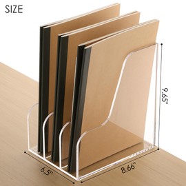 SANRUI Magazine File Holder Acrylic Desk Organizer and Storage, Document Folders Holder,3-Section Vertical File Sorter Organizer for Office Home, 8.66''x6.5''x 9.65'' Clear