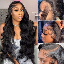 magicjoy 34 Inch Body Wave 13x6 Lace Front Wigs Human Hair 180 Density Lace Front Wigs Human Hair Pre Plucked Glueless Lace Frontal Wig for Women Body Wave Lace Front Wigs Human Hair