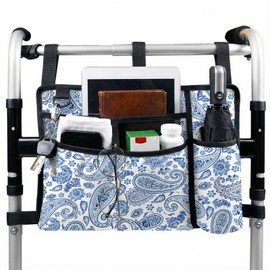 Walker Bag with Cup Holder, Flowers Walker Accessories for Seniors Detachable, Flowers Foldable Walkers Basket with Big Capacity, Armrest Accessories for Folding Walkers Rollators