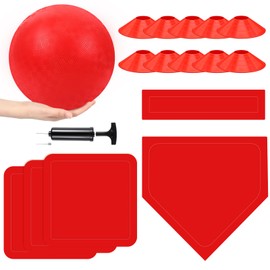 Hiboom 16 Pcs 10 Inch Footbag Set with Bases and Ball for Kids, Red