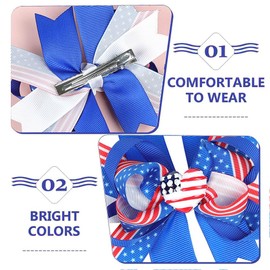 4th of July Hair Bow Clips 2 Pack Hand-made Grosgrain Ribbon Hair Bows Alligator Clips Independence Day Hair Accessories American Flag Star Hairgrips Hairpins with Heart Charm for Women Girl Toddler