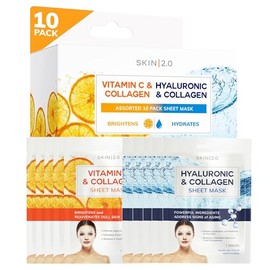 Skin 2.0 Mascarilla facial de vitamina C y ácido hialurónico con colágeno  Dermatológicamente probada, cuidado de la piel coreano  Lámina