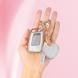 Meruns Compatible with VW Volkswagen key fob cover with Diamond Bling Keychain, Car Accessories Key Shell for Atlas Tiguan Passat Jetta GLI Taos Arteon, Gold Clear