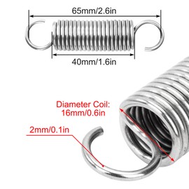 GUNGY Tension Springs with Hooks Stainless Steel Tension Spring 65 mm Outer Diameter 16 mm Wire Diameter 2.0 mm Maximum Tensile Force 8.80 kg 2.0 x 16 x 65 mm Pack of 4