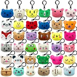 XIPEGPA - 36 llaveros de animales de peluche pequeños para bolsas de regalo, regalos de fiesta, premios de aula y cestas de Pascua