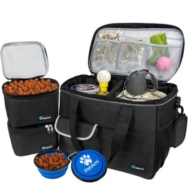 PetAmi Travel Bag Organizer - Dog & Cat Diaper Bag with Food Container, Bowls & Accessories for Weekend Camping