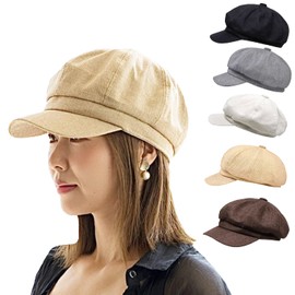 [Superbian] Newsboy Cap, Spring, Summer, Autumn, Women's, Men's, UV Protection Hat, Summer Brim Hat, Cap, Women's UV Protection, 22.6 inches (57.5 cm), Size Adjustable, Gray, Black, Beige Hat,
