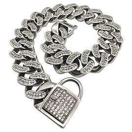 Arneses de seguridad Collar de cadena de perro Pitbull Bulldog 32mm Collar de perro de diamante de oro rosa Correa de acero inoxidable Collar de...   
