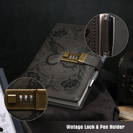 TIEFOSSI Diary with Lock for Women Girls, Lined Locked Journal, Butterfly Journal Notebook with Pen and Bookmark, A5 Refillable Locking Journals for Writing, 224 Numbered Pages