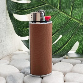 Metal Leather Lighter Case Cover Holder fits BIC Full Standard Size Lighter J6 Metal Lighter Case Cover Holder Vintage Retro Lighter case in Brown Color