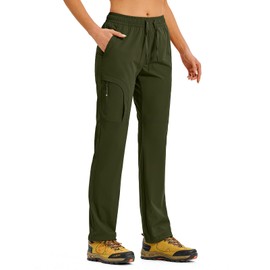 TBMPOY Women's Hiking Pants Water Resistant Lightweight Quick Dry Cargo Travel Fishing Work Camping Pant with 4 Pockets Army Green L