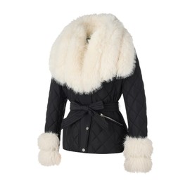 Bellivera Women's Puffer Jacket Bubble Padding Warm Fashion Coat with Removable Fur Collar GSDF2722 White M