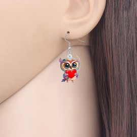 TIZURO Christmas Acrylic Fun Santa Hat Owl Earrings Cartoon Wild Bird Animals Dangle Novelty Jewellry For Women Winter Xmas Party Costume Gifts (Brown)