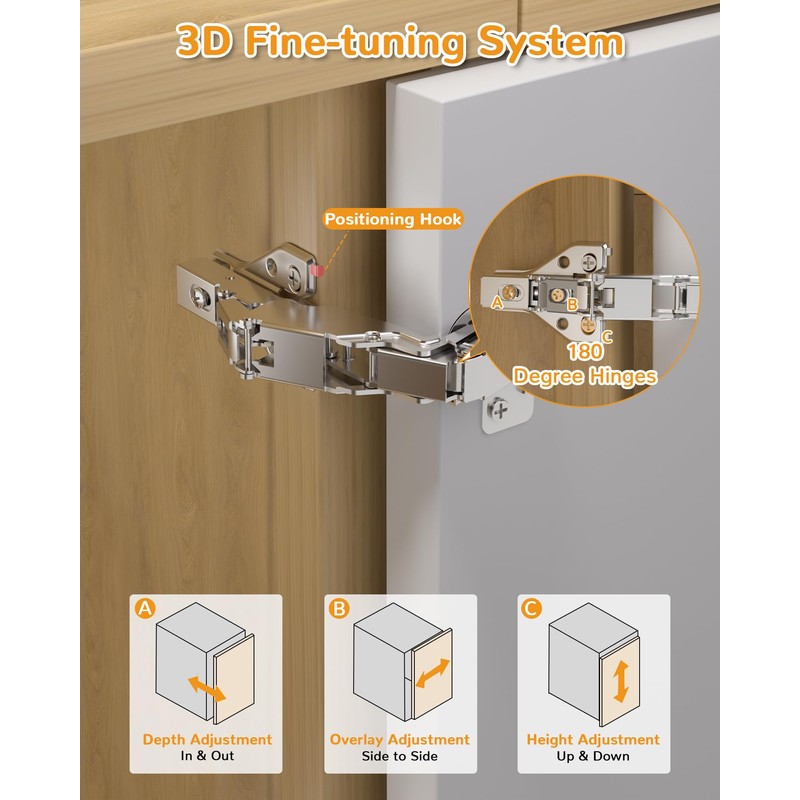 Chibery 2 Pack 180 Degree Soft Close Cabinet Hinges, Lazy