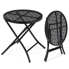 Unbrand Folding Outdoor Side Table with Flower Cut Outs Weather Resistant Steel Patio