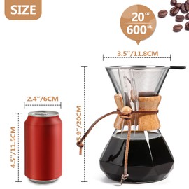 Yopinmall Pour Over Coffee Maker 20 OZ, 6 Cup Borosilicate Glass Drip Coffee Maker with Reusable Stainless Steel Filter and Cork Grip for Home Café 600 ML (Diamond Shape)