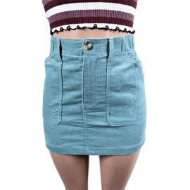 Corduroy Button Skirt plain classic High Waisted Womenswear Bottom - Size: S, Color: Black