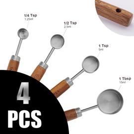 Measuring Cups and Spoons Set with Wood Handles, Premium Stainless Steel Measuring Spoons and Measuring Cups Set (Silver-Spoons)