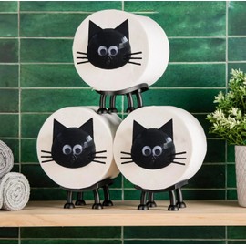 3 Pcs Cat Sheep Toilet Roll Holder - Funny Toilet Paper Holder Free Standing Bathroom Set - 3D Printed Black Cat Loo Roll Holder - Hilarious Tissue Paper Roll Storage - Cute Bathroom Decor (3 Pcs Cat)