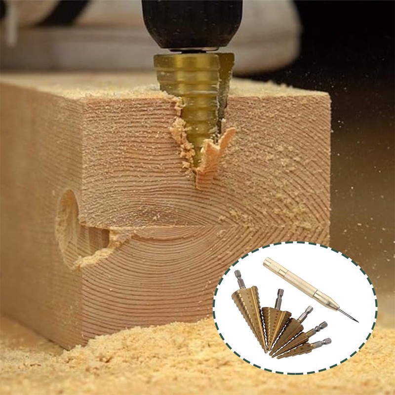 GIONAR 5 Pcs Step Drill Bits Set, Cone Drill Bit
