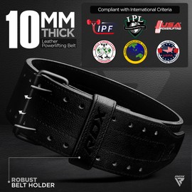 RDX IPF Compliant Powerlifting Belt 13mm and 10mm, USAPL USPA and IPL Competition Level Genuine Leather 4” Gym Belt for Heavy Weight Lifting Deadlift Squats and Strongman Strength Training, Men Women