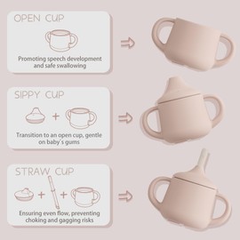 Moonkie Silicone Baby Sippy Cups | 3 Stages Training Cup Straw Cup for Infants Toddlers and Kid | 4 oz 2Pack