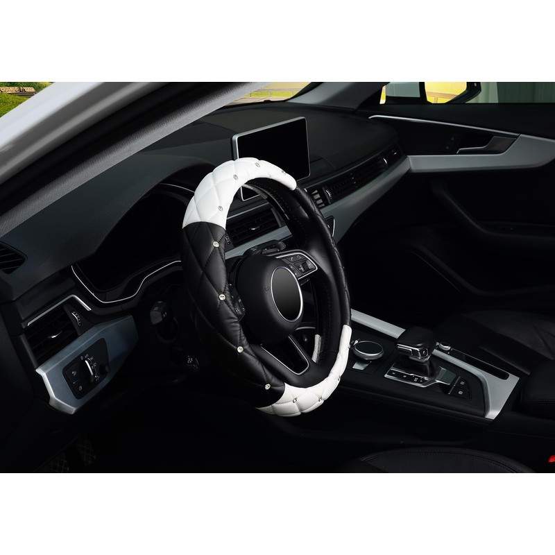 KAFEEK Diamond Soft Leather Steering Wheel Cover with Bling Bling