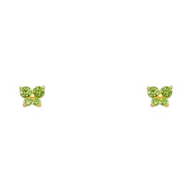 14k REAL Yellow Gold Butterfly Stud Earrings with Screw Back- 12 Different Color Available, 14K Gold, Cubic Zirconia