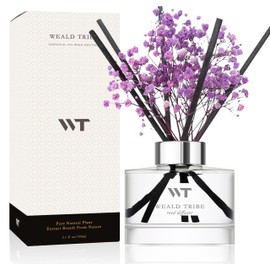 WEALD TRIBE Flower Reed Diffuser Set Lavender Scent for Bathroom Accessories Shelf Decor & Air Fresheners, Sticks Defusers with 5.1 fl oz Essential Oils & Leaves, House Bedroom Office Decor & Gifts