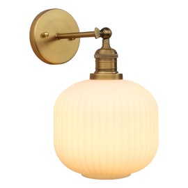 Pathson Modern Wall Sconce Lamp Milk White Round Glass, Hardwired Frosted Vintage Wall Vanity Light Fixture for Farmhouse Living Room Bedroom Bathroom Loft