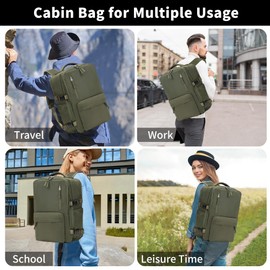 RMW Cabin Bags 40x20x25 for Ryanair Underseat Carry-ons Waterproof Hand Luggage Bag Travel Backpack Cabin Size Underseat Cabin Bag Anti-Theft Pocket Office Daypack School Bag (Army Green)