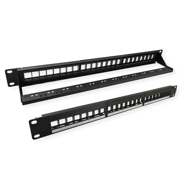 VALUE 19"-Keystone-Modulträger, 24 Ports, 1HE, 3-teilig, ungeschirmt, schwarz