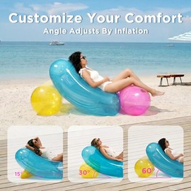 Funscape Inflatable Pool Recliner Lounger, Swimming Pool Floating Lounge, Adult Sun Tanning Chair W/Cup Holder, Beach Water Sofa Floaties, Fun Yard Summer Party Gift for Boys Girls Teens Family Women